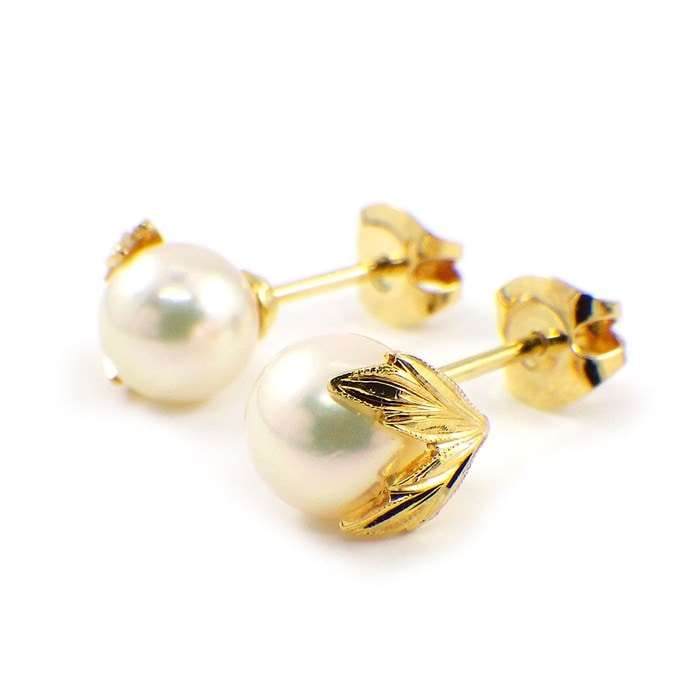 【ミキモト MIKIMOTO】ピアス リーフ 葉 パール 6.7/6.8mm珠 K18YG 