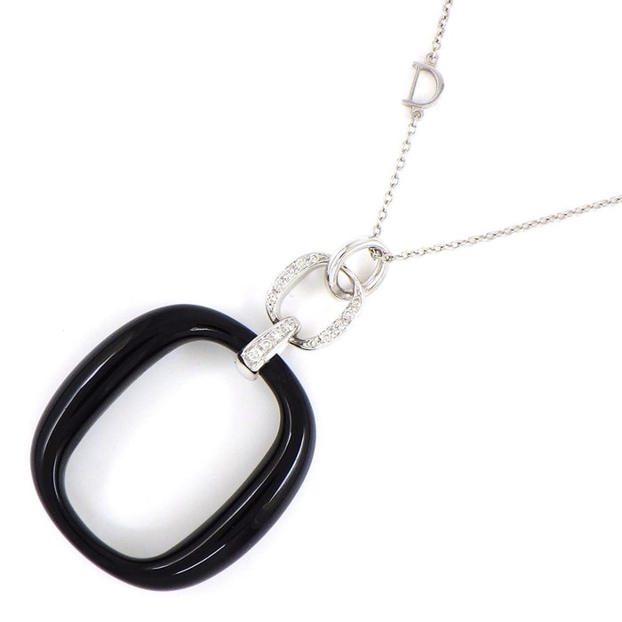 【ダミアーニ DAMIANI】ネックレス ディーレース D モチーフ ダイヤモンド K18WG オニキス 黒 