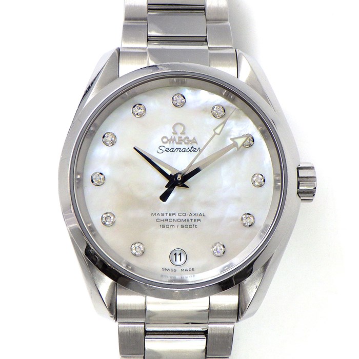 【訳あり】 【オメガ OMEGA】腕時計 シーマスター アクアテラ 150M マスター コーアクシャル 38.5mm 231.10.39.21.55.002 クロノメーター カレンダー デイト 裏スケ ダイヤモンド インデックス ホワイト シェル 文字盤 SS 白 自動巻き 