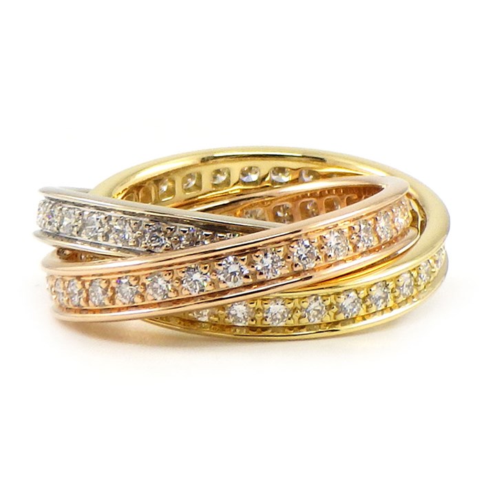 【カルティエ Cartier】リング トリニティ スリーバングルズ フル サークル エタニティ ダイヤモンド K18PG K18WG K18YG 12号 / #52 
