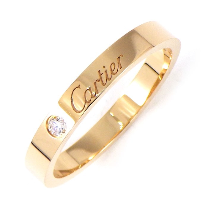 【カルティエ Cartier】リング エングレーブド ウェディング バンド 3mm ロゴ 1ポイント ダイヤモンド K18PG 18.5号 / #59 