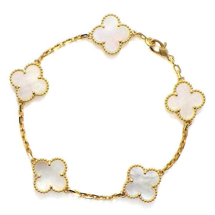 【ヴァンクリーフ＆アーペル Van Cleef & Arpels】ブレスレット ヴィンテージ アルハンブラ 5モチーフ ホワイト シェル K18YG 白 【箱・保付き】 