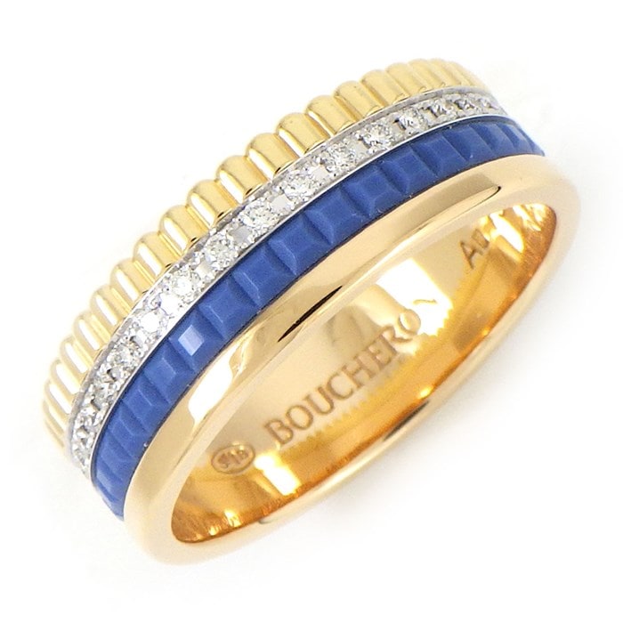 【ブシュロン BOUCHERON】リング キャトル ブルー スモール JRG03028 33ポイント ダイヤモンド 0.24ct スリーカラー K18PG K18WG K18YG ブルー セラミック PVD 15.5号 / #56 【箱・保付き】 