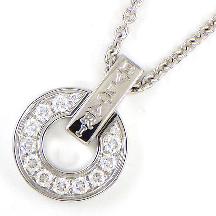 【ブルガリ BVLGARI】ネックレス オープンワーク サークル ダイヤモンド 0.37ct K18WG 【箱・保付き】 