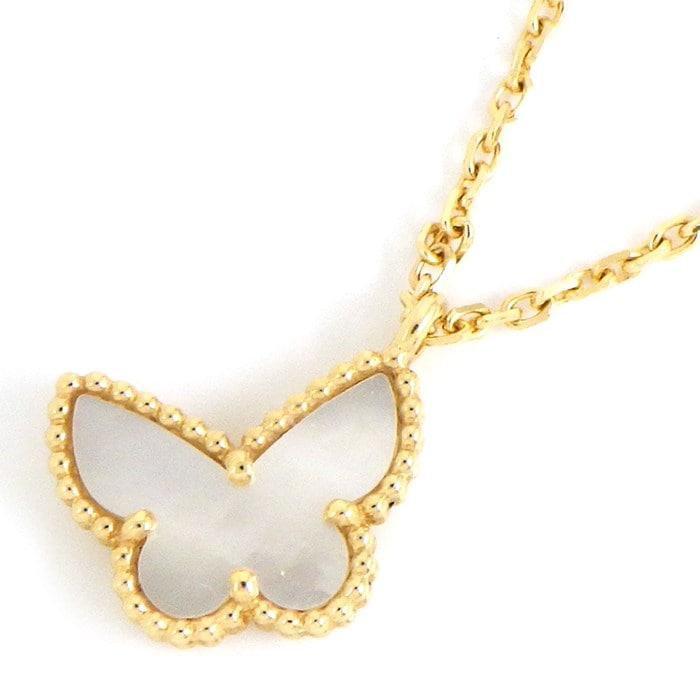 【ヴァンクリーフ＆アーペル Van Cleef & Arpels】ネックレス スウィート アルハンブラ パピヨン VCARF69300 バタフライ 蝶 ホワイト シェル K18YG 白 【箱・保付き】 