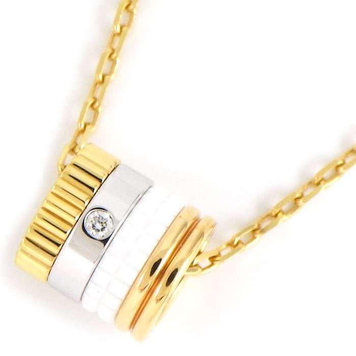 【ブシュロン BOUCHERON】ネックレス キャトル ホワイト スモール JPN00550 スリーカラー 1ポイント ダイヤモンド 0.01ct K18PG K18WG K18YG ホワイト セラミック 白 【箱・保付き】 