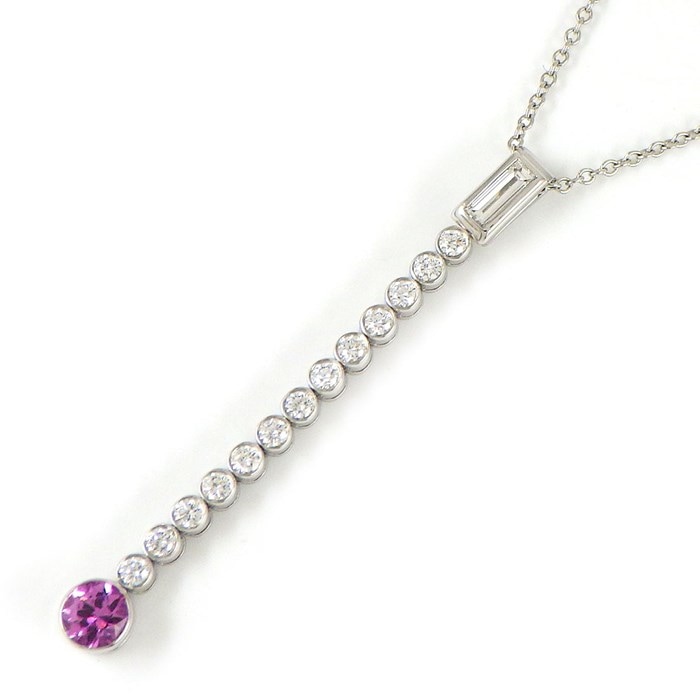 【ティファニー Tiffany & Co.】ネックレス ジャズ ドロップ ロングタイプ スウィング 1ポイント ピンクサファイア 1ポイント バゲットカット ラウンドカット ダイヤモンド PT950 