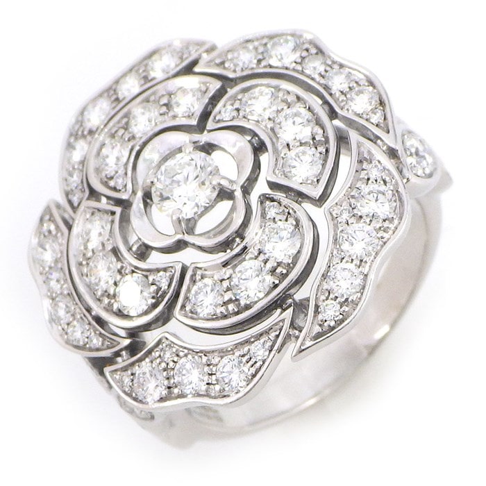 【シャネル CHANEL】リング カメリア ラージ J11182 パヴェ ダイヤモンド 1.41ct K18WG 11.5号 / #52 【箱・保付き】 