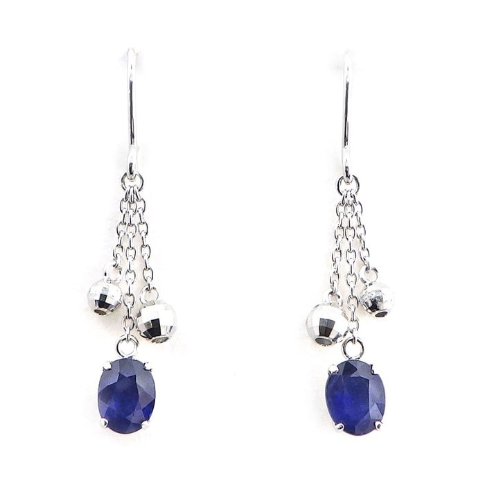 【サファイア】 ピアス フック スウィング ドロップ チェーン オーバルカット サファイア 0.45ct/0.45ct K18WG