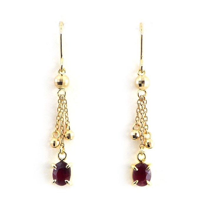 【ルビー】 ピアス フック スウィング ドロップ チェーン オーバルカット ルビー 0.25ct/0.25ct K18YG