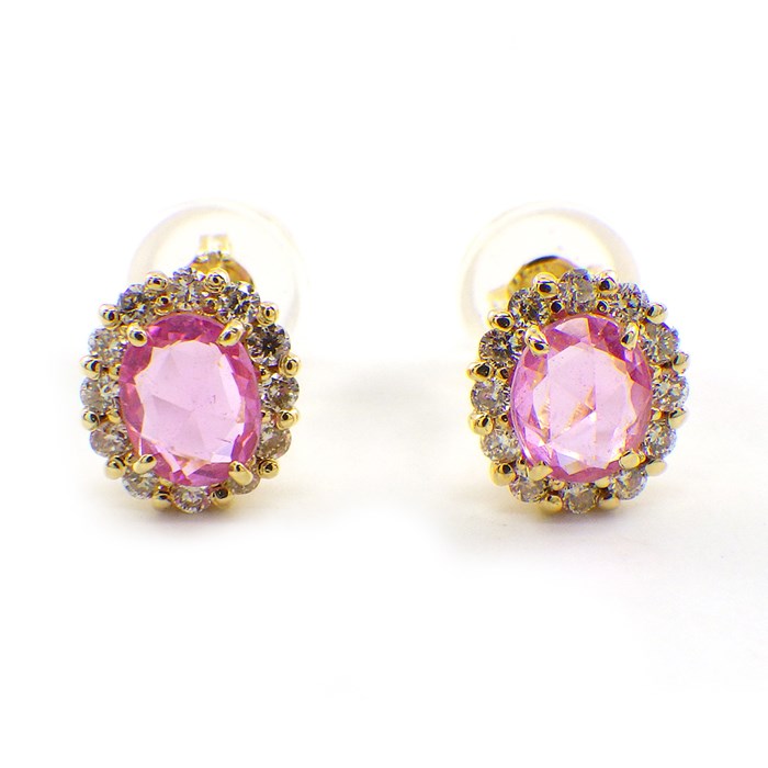 【オーバルカットピンクサファイア ダイヤモンド】 ピアス オーバルカット ピンクサファイア 0.33ct/0.32ct ダイヤモンド 0.08ct/0.08ct K18YG