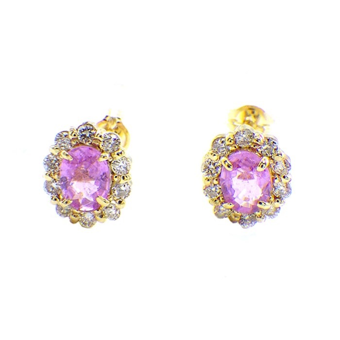 【オーバルカットピンクサファイア ダイヤモンド】 ピアス オーバルカット ピンクサファイア 0.19ct/0.18ct ダイヤモンド 0.06ct/0.06ct K18YG