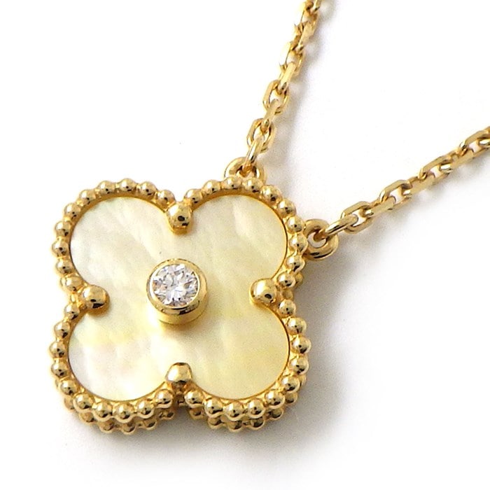 【ヴァンクリーフ＆アーペル Van Cleef & Arpels】ネックレス ヴィンテージアルハンブラ 2018年 X'mas クリスマス 限定モデル ゴールド シェル 1ポイント ダイヤモンド K18YG 