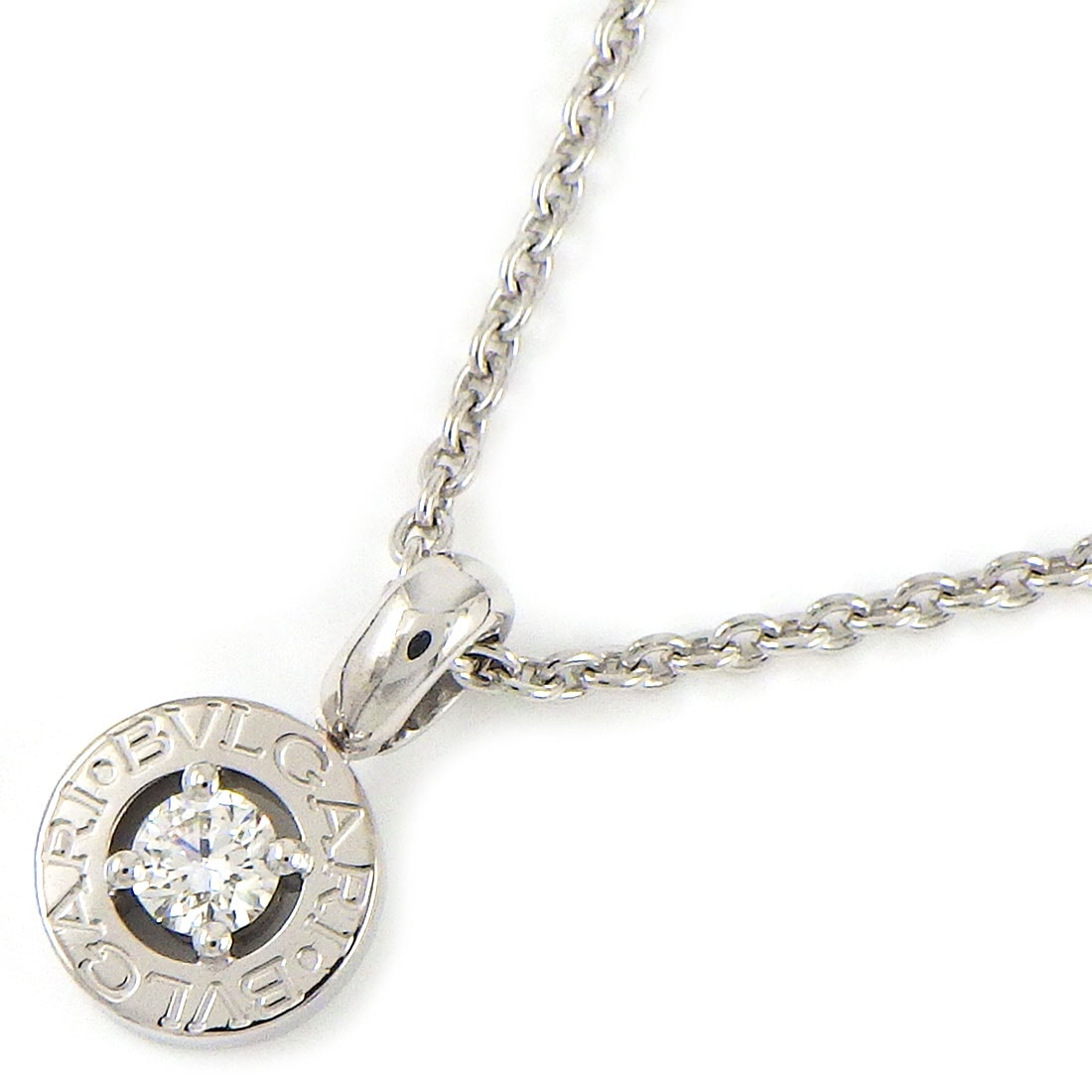 【ブルガリ BVLGARI】ネックレス ブルガリブルガリ サークル ラウンド ロゴ 新型 アジャスト チェーン 1ポイント ダイヤモンド K18WG