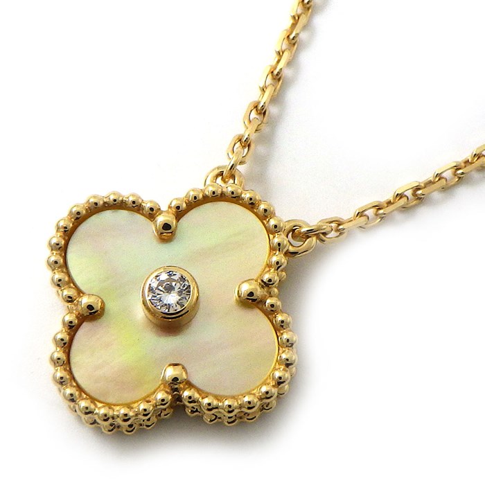 【訳あり】 【ヴァンクリーフ＆アーペル Van Cleef & Arpels】ネックレス ヴィンテージアルハンブラ 2018年 X'mas クリスマス 限定モデル 1ポイント ゴールド シェル ダイヤモンド K18YG 