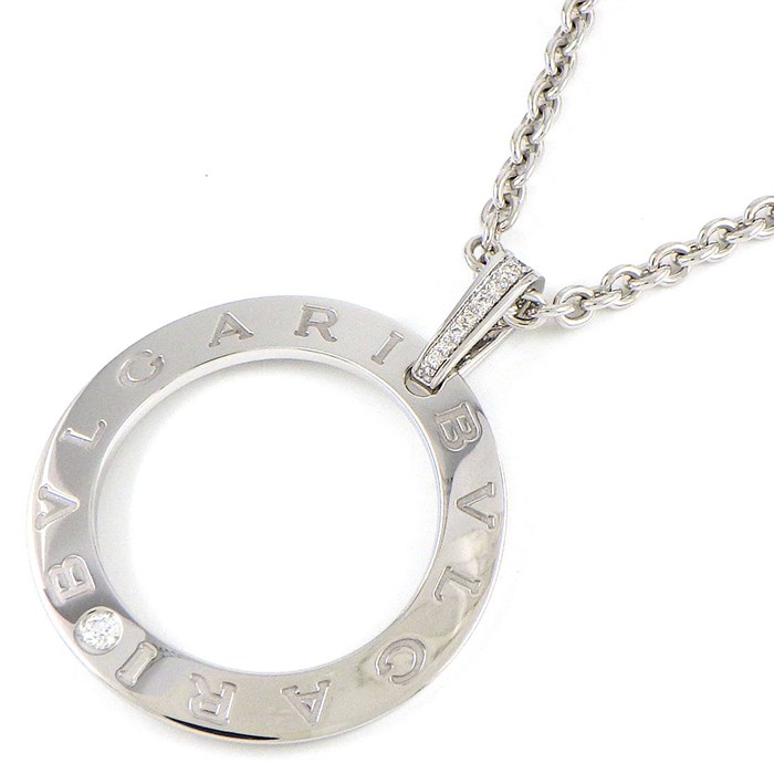 ブルガリ BVLGARI ネックレス ブルガリ・ブルガリ ロゴ ラージ カーブド サークル ダイヤモンド K18WG 【箱・保付き】 【中古】