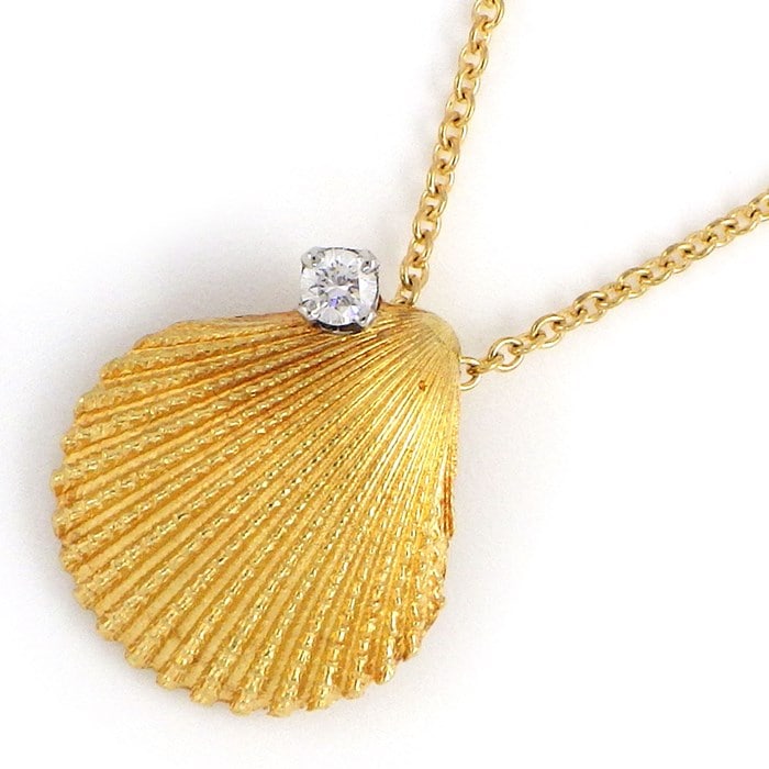 ティファニー Tiffany & Co. ネックレス シェル 貝殻 モチーフ 1ポイント ダイヤモンド K18YG K18WG 【中古】