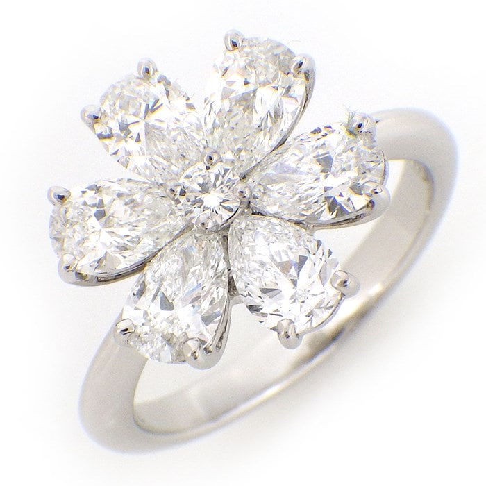 【動画有】 ハリーウィンストン HARRY WINSTON リング フォーゲット ミー ノット FRDPRFFLRFMN フラワー 1ポイント ラウンドカット 6ポイント ペアシェイプ ダイヤモンド 計約1.66ct PT950 9号 【中古】
