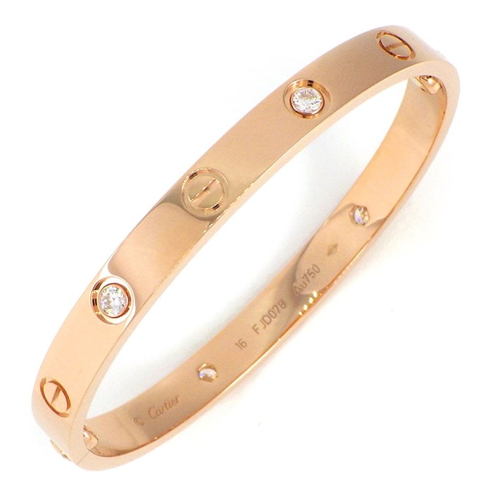 カルティエ Cartier バングル ラブ ハーフ 4ポイント ダイヤモンド 0.42ct K18PG / #16 【中古】