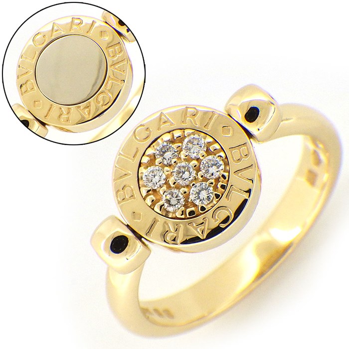ブルガリ BVLGARI リング ブルガリ・ブルガリ フリップ ラウンド サークル ロゴ パヴェ ダイヤモンド K18YG K18WG 13号 / #53 【中古】