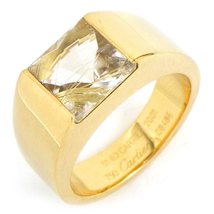 カルティエ Cartier リング タンク スクエアカット ルチルクォーツ 針水晶 K18YG 10.5号 / #51 【中古】