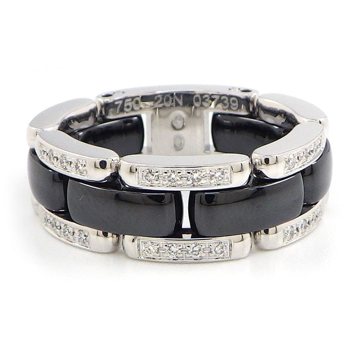 シャネル CHANEL リング ウルトラ ミディアム フル サークル ダイヤモンド K18WG ブラック セラミック 黒 12号 / 53 【中古】