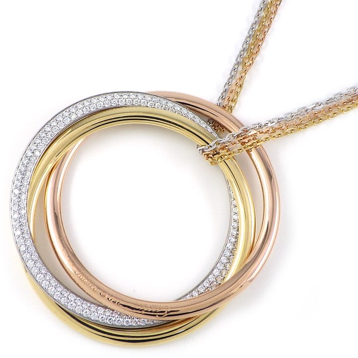 カルティエ Cartier ネックレス トリニティ スリーカラー トリプル ラウンド サークル パヴェ ダイヤモンド K18PG K18WG K18YG 【中古】