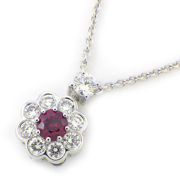 グラフ Graff GRAFF ネックレス フラワー ラウンド レッド 1ポイント ルビー 約0.29ct 9ポイント ダイヤモンド 計約0.30ct K18WG 【中古】