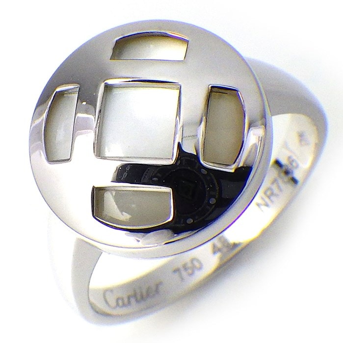 カルティエ Cartier リング パシャ ラウンド サークル スクエア ホワイト シェル K18WG 白 8号 / #48 【中古】