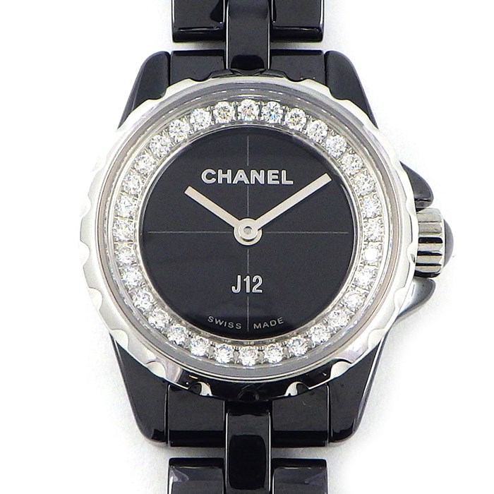 シャネル CHANEL 腕時計 J12 XS H5235 ダイヤフランジ 計約 0.27ct ダイヤ/ブラック 文字盤 SS ブラック セラミック 黒 クオーツアナログ 【中古】