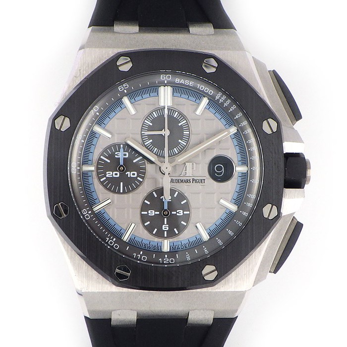オーデマ・ピゲ Audemars Piguet 腕時計 ロイヤルオーク オフショア 26417CN.OO.A002CR.01 日本50本限定モデル オクタゴン ベゼル カレンダー クロノグラフ シルバー 文字盤 K18WG ブラック ラバー 黒 自動巻き 【箱・保付き】 【中古】