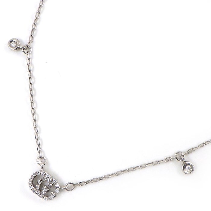 グッチ GUCCI ネックレス GG ランニング ロゴ 4ポイント ダイヤモンド K18WG 【中古】