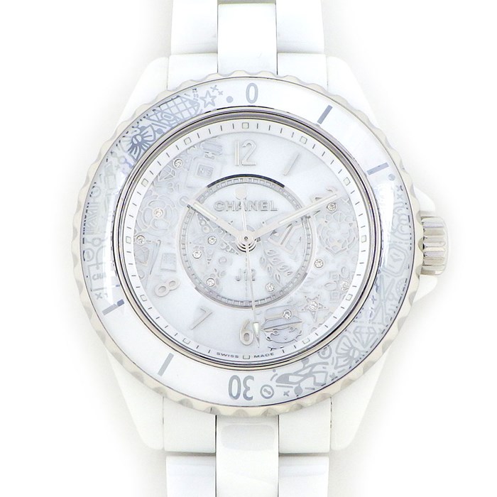 シャネル CHANEL 腕時計 J12・20 H6477 20周年記念モデル 世界2020本限定 シンボルデザイン ホワイト/12ポイント ダイヤモンド 文字盤 ホワイト セラミック 白 SS クオーツアナログ 【箱・保付き】 【中古】