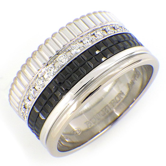 ブシュロン BOUCHERON リング キャトル ラージ JRG01782 フルサークル エタニティ 25ポイント ダイヤモンド 計0.49ct K18WG ブラック PVD 黒 22号 / #62 【箱・保付き】 【中古】