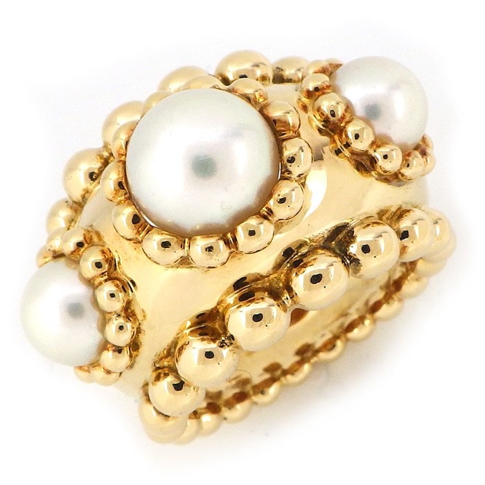 シャネル CHANEL リング バロック コレクション ワイド 3ポイント パール 6.0-7.9mm珠 K18YG 11号 / #51 【中古】