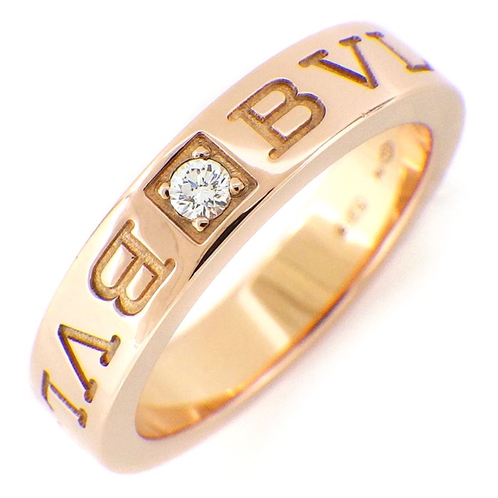 ブルガリ BVLGARI リング Wロゴ ダブル ロゴ 1ポイント ダイヤモンド K18PG 9.5号 【中古】