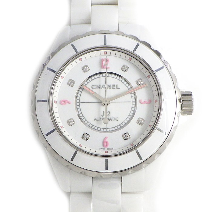 シャネル CHANEL 腕時計 J12 H4864 8ポイント ダイヤモンド / ピンクインデックス 世界限定 1200本モデル ホワイト 文字盤 ホワイト セラミック 白 SS 自動巻き 【中古】