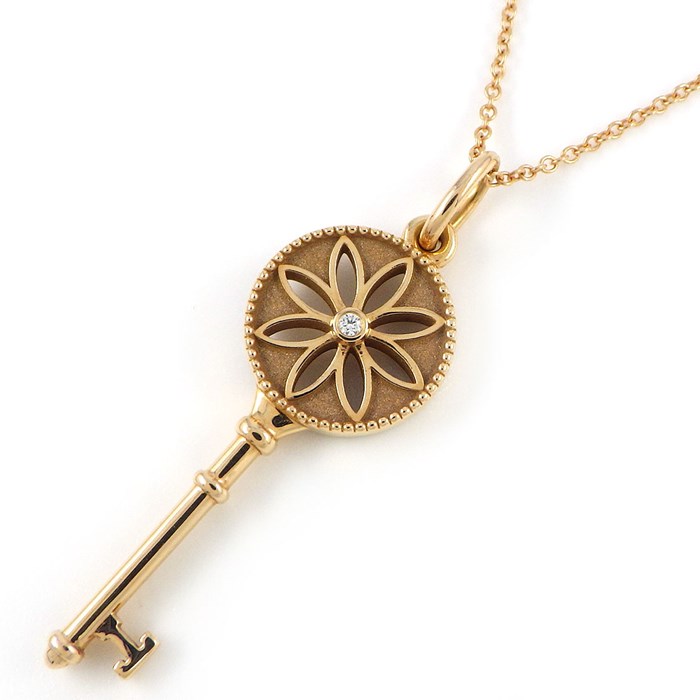ティファニー Tiffany & Co. ネックレス デイジー 花 キー 鍵 1ポイント ダイヤモンド K18PG 【中古】