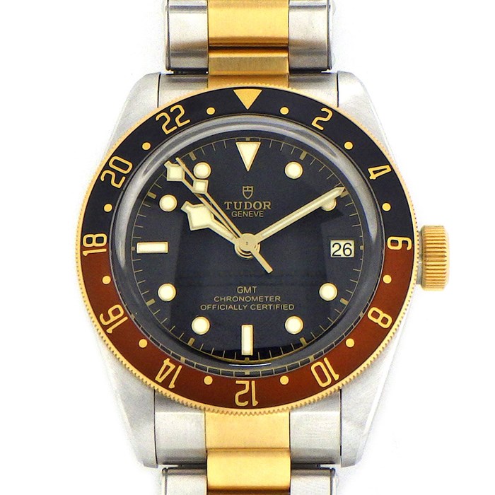 チューダー(チュードル) TUDOR 腕時計 ブラックベイ GMT S&G M79833MN-0001 デイト カレンダー 回転式 ブラウン&ブラック ベゼル 夜光 針/インデックス ブラック文字盤 黒 YG SS 自動巻き 【箱・保付き】 【中古】