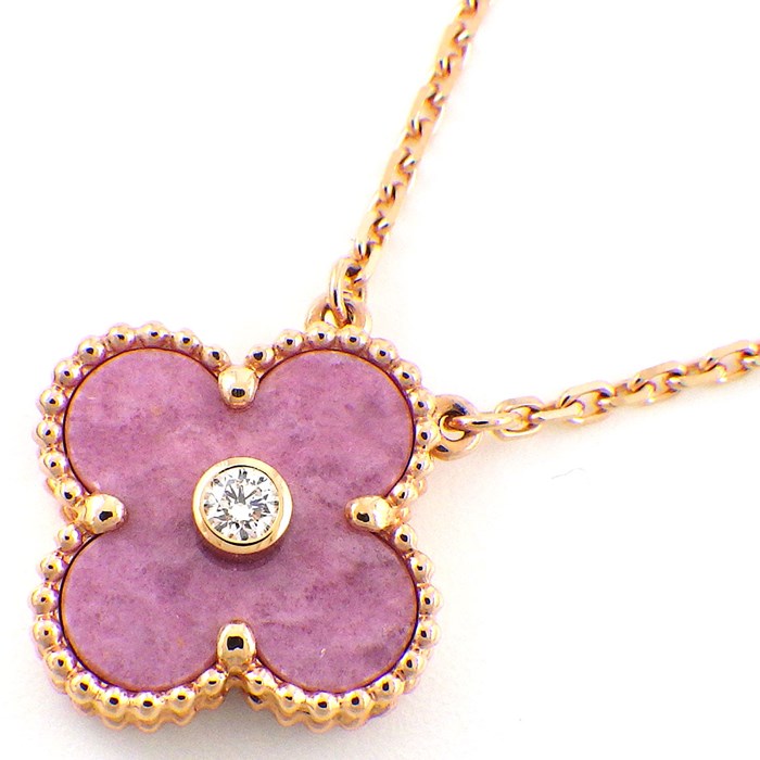 ヴァンクリーフ＆アーペル Van Cleef & Arpels ネックレス ヴィンテージ アルハンブラ 2021年 ホリデーコレクション クリスマス限定 1ポイント ダイヤモンド ピンク ロードナイト K18PG 【箱・保付き】 【中古】