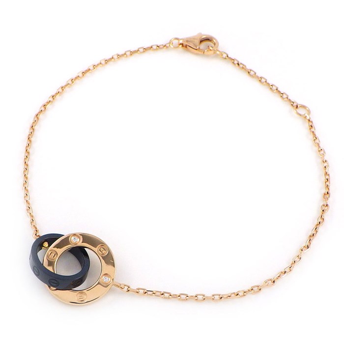 カルティエ Cartier ブレスレット ラブ サークル リンク 3ポイント ダイヤモンド K18PG ブラック セラミック 黒 【中古】