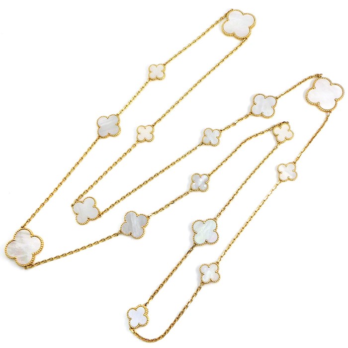 ヴァンクリーフ＆アーペル Van Cleef & Arpels ロングネックレス マジック アルハンブラ 16モチーフ VCARD79300 ホワイト シェル 白 K18YG 【箱・保付き】 【中古】