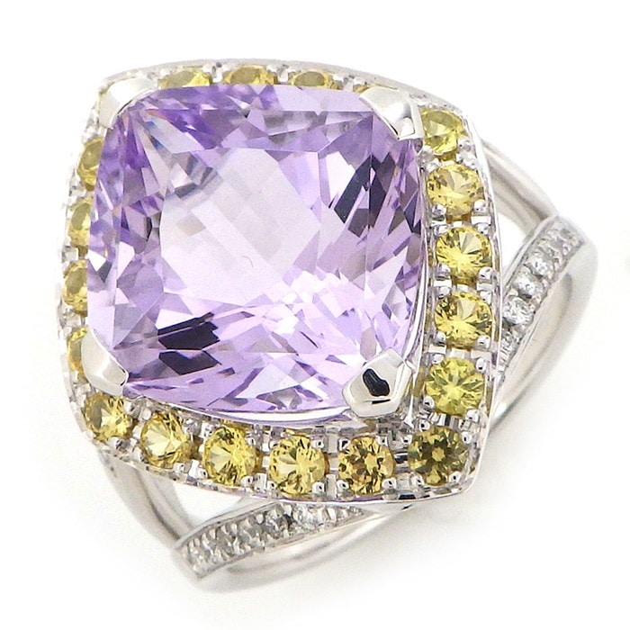 モーブッサン MAUBOUSSIN リング テルマン スプティル プール モア 1ポイント クッションカット アメジスト イエロー サファイア ベゼル パヴェ ダイヤモンド K18WG 11.5号 【中古】