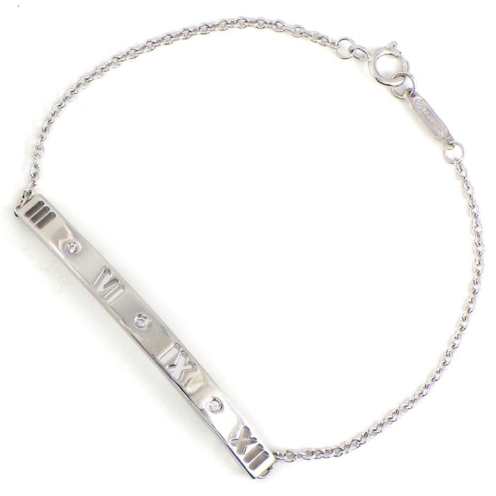 ティファニー Tiffany & Co. ブレスレット アトラス ピアスド カーブ バー プレート 3ポイント ダイヤモンド K18WG 【中古】