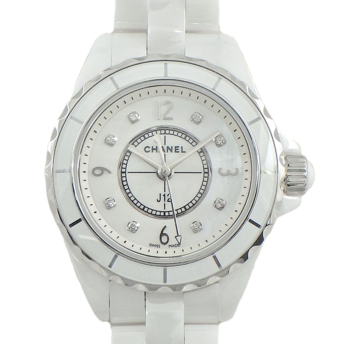 シャネル CHANEL 腕時計 J12 H2570 8ポイント ダイヤインデックス 約0.04ct ホワイトシェル文字盤 白 SS ホワイト セラミック クオーツアナログ 【中古】
