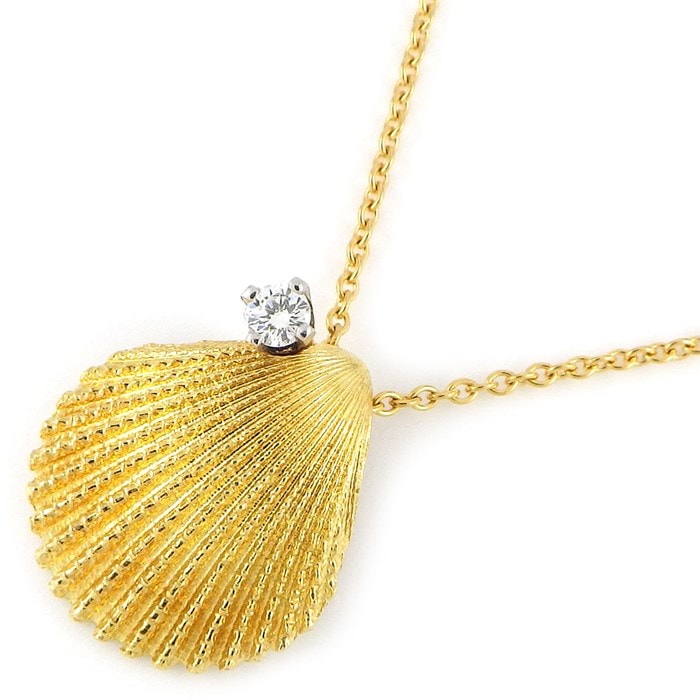 ティファニー Tiffany & Co. ネックレス シェル 貝殻 モチーフ 1ポイント ダイヤモンド K18YG 【中古】