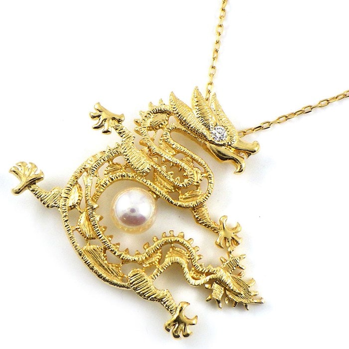タサキ 田崎真珠 TASAKI ネックレス 龍 竜 ドラゴン モチーフ 2012年限定 スウィング 1ポイント パール 6.0mm珠 1ポイント  ダイヤモンド 0.03ct K18YG 【中古】-ジェイビーワークス 公式オンラインショップ