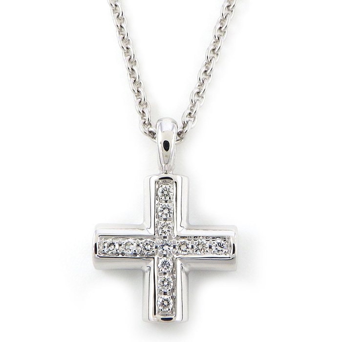 ブルガリ BVLGARI ネックレス グリーククロス ダイヤモンド K18WG 【中古】