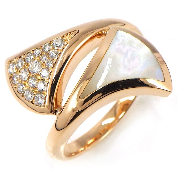 ブルガリ BVLGARI リング ディーヴァ ドリーム ホワイト シェル 18ポイント パヴェ ダイヤモンド K18PG 15号 【中古】