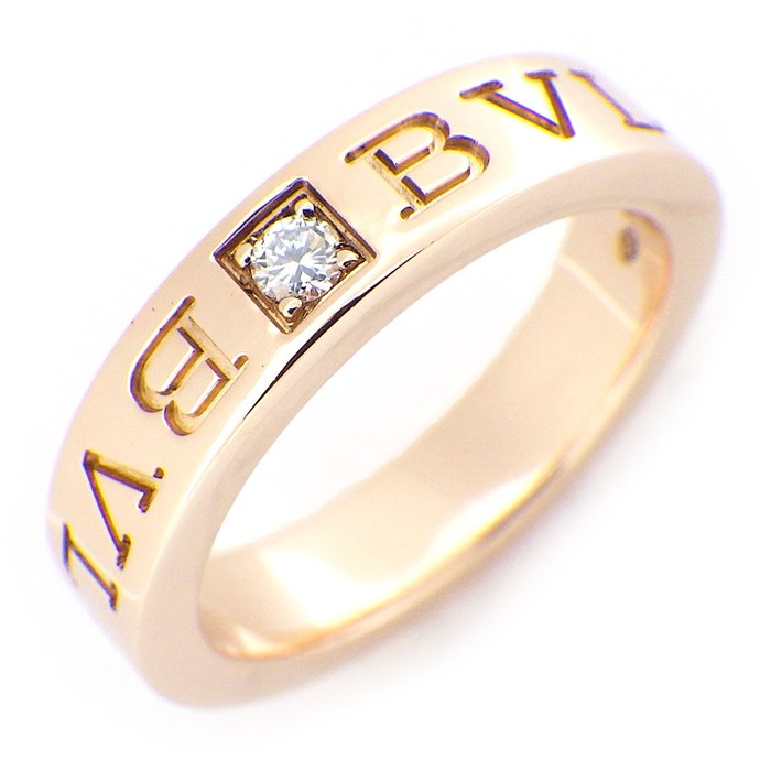 ブルガリ BVLGARI リング Wロゴ ダブル ロゴ 1ポイント ダイヤモンド K18PG 8.5号 【中古】